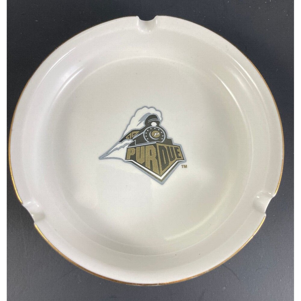 Purdue University Ashtray 4.5" White w/ Black Gold Train Indiana Football